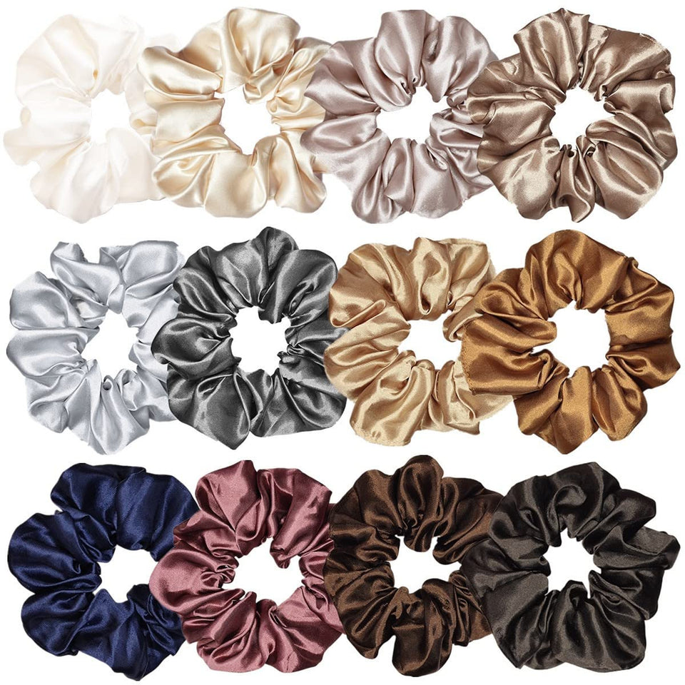 Sufermoe scrunchies front pack displaying twelve colors and neat presentation