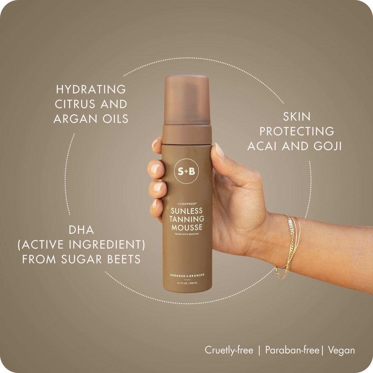 SUGARED + BRONZED dry skin finish showing quick-dry benefit and no transfer