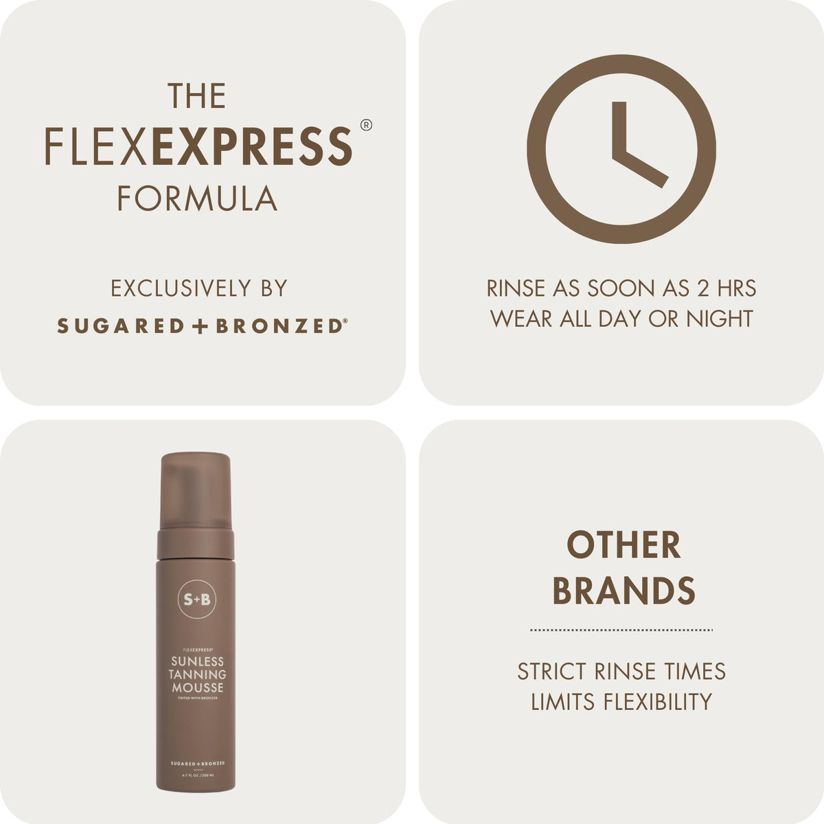 SUGARED + BRONZED size comparison next to travel items showing compact convenience