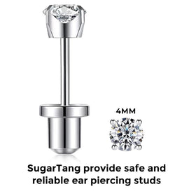 SugarTang stud and safety bullet back detail showing surgical steel finish and secure fit