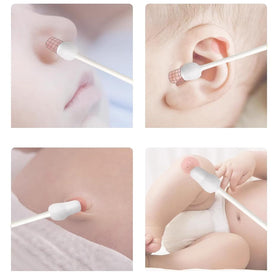 SUIZWMOU swab in caregiver hand gently cleaning baby's outer ear for safer baby care