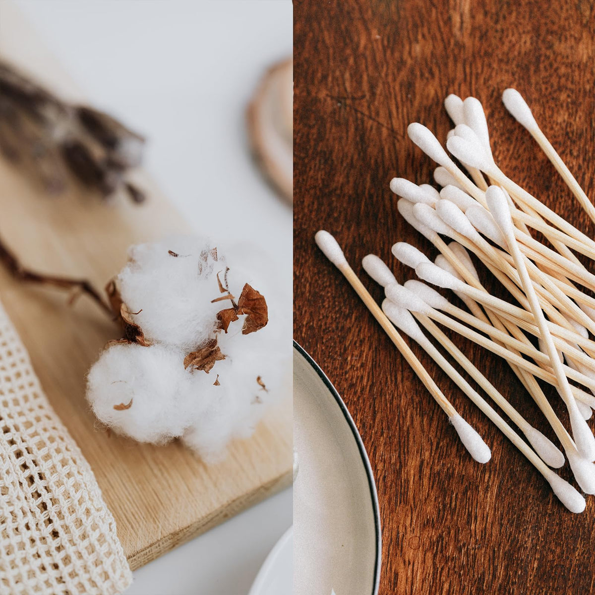 SUIZWMOU swabs on bathroom counter demonstrating plastic-free lifestyle