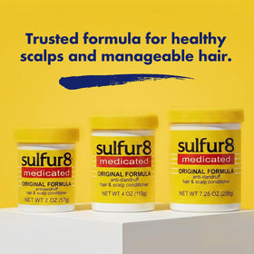 SULFUR8 on bathroom shelf lifestyle shot promoting daily scalp comfort