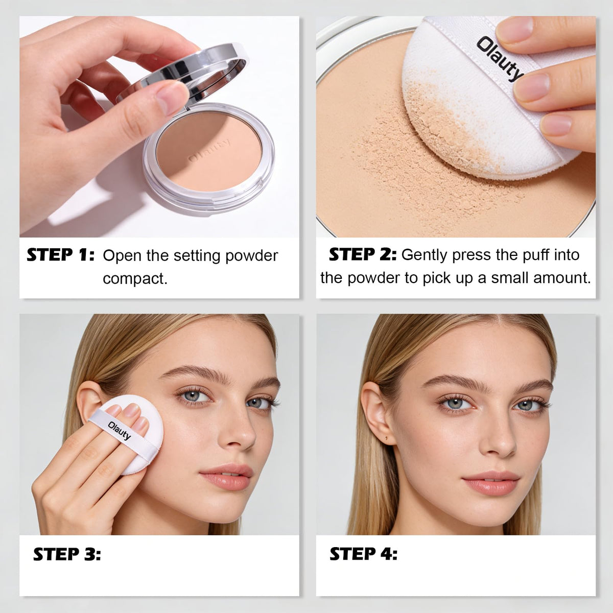 Sulily powder applied with puff on cheek showing matte oil-control effect