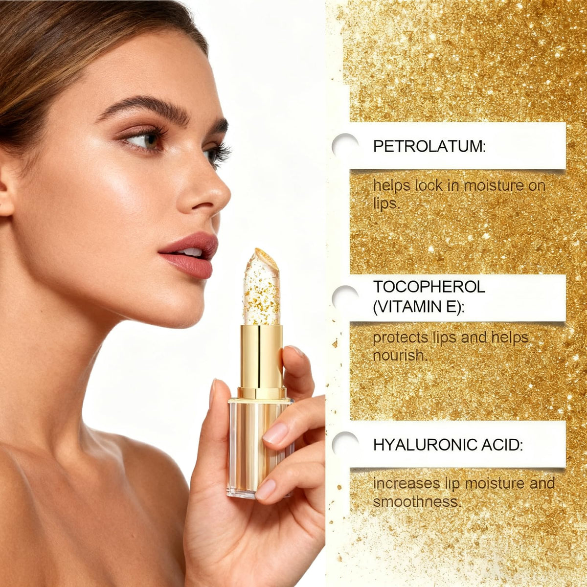Sulily clear balm applied on lips showing hydrated, natural personalized tint