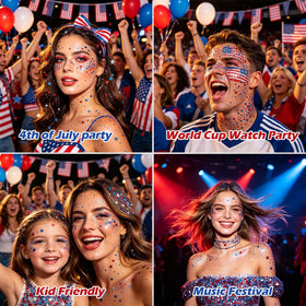 Sulily flatlay with glitter stick and red white blue outfit for coordinated look