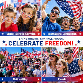 Sulily glitter in hair roots and braid adding patriotic shine to hairstyle