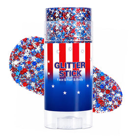 Sulily glitter stick front packaging showing patriotic red white blue design and portability