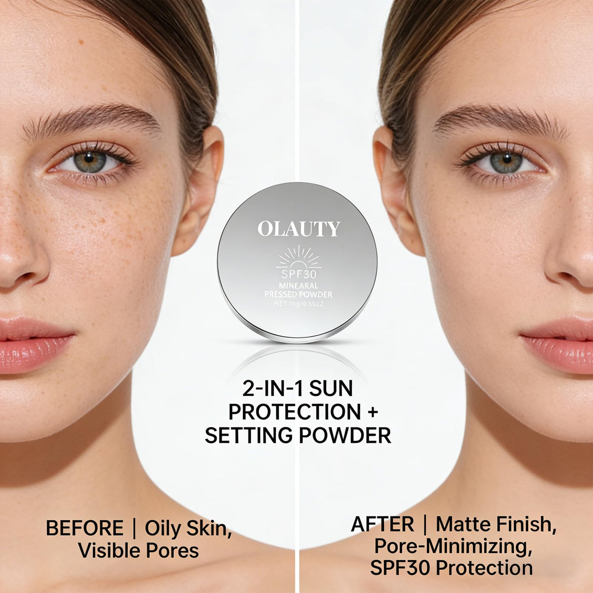 Sulily sponge applying powder to cheek demonstrating easy coverage and touch-up