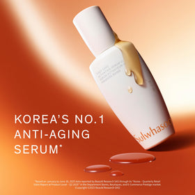Hand applying Sulwhasoo serum drop to face showcasing easy absorption and layering