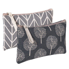 SUMAJU front view of both patterned cosmetic bags showing compact benefits