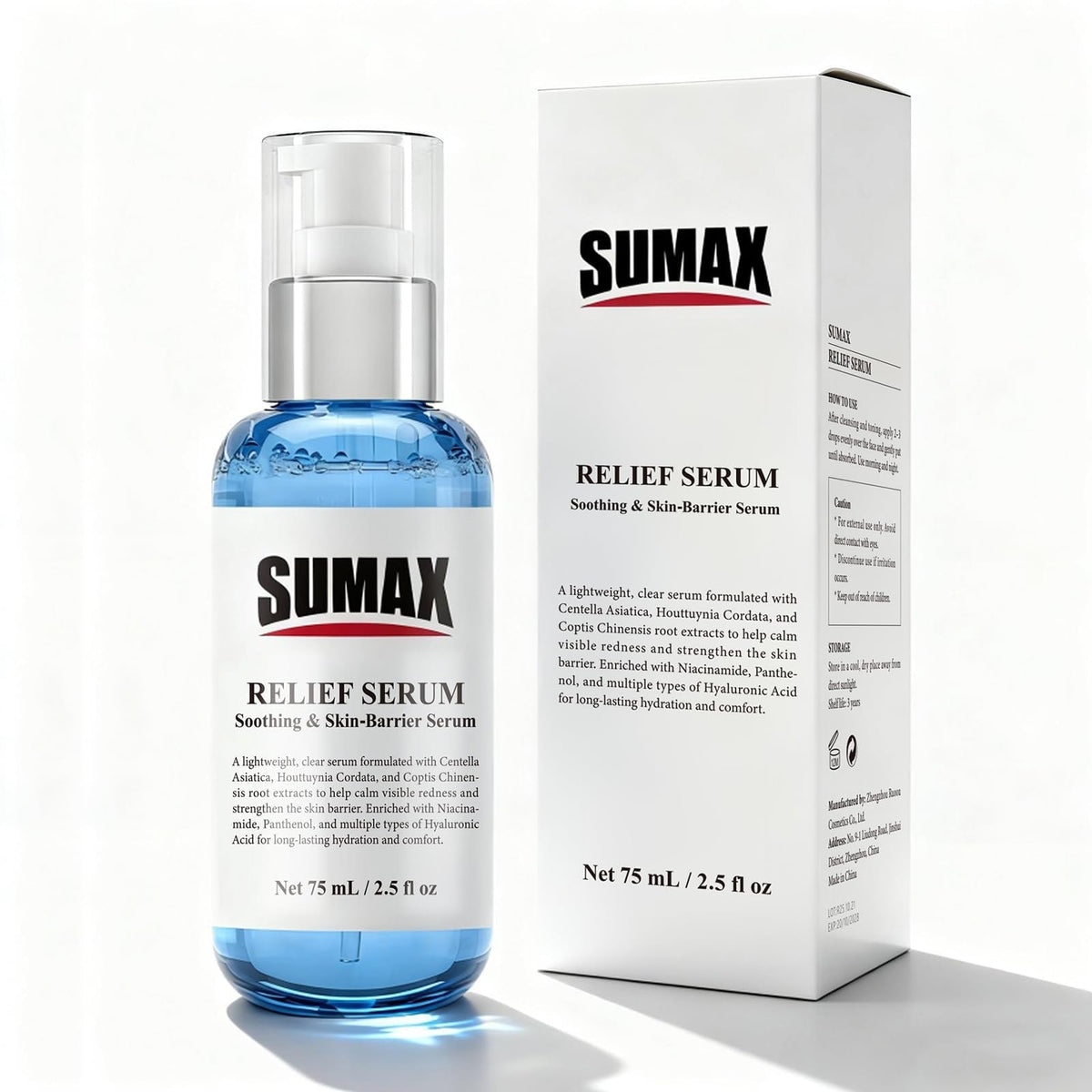 SUMAX relief serum with Centella leaves emphasizing botanical soothing benefits