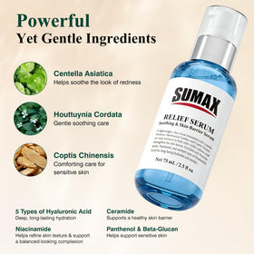SUMAX relief serum texture close-up drop demonstrating watery, fast-absorbing hydration