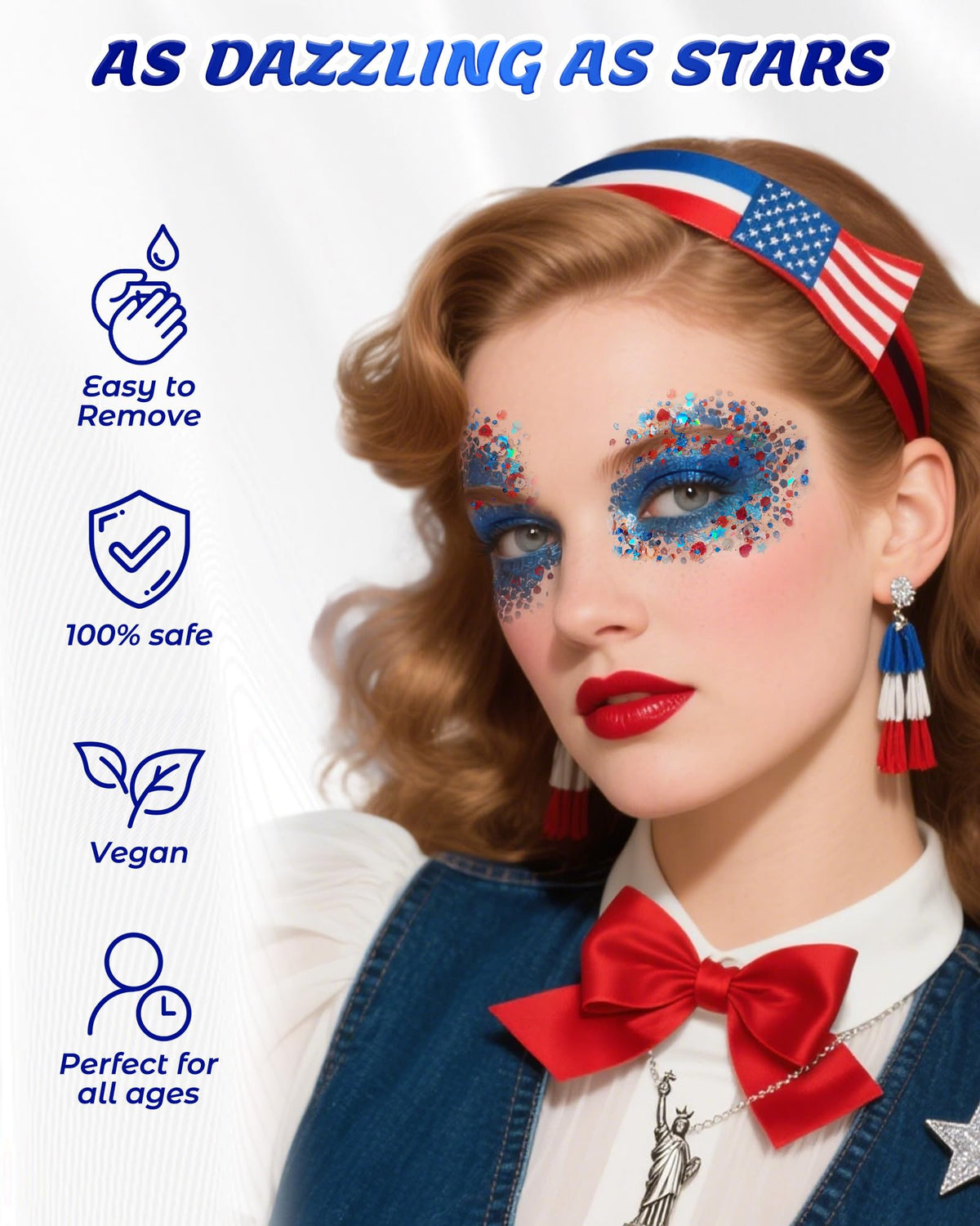 SUMEITANG worn at outdoor festival creating standout patriotic makeup and crowd-ready shine