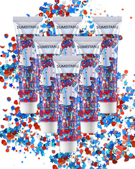 SUMEITANG front packaging showing six red white blue glitter gels for easy selection