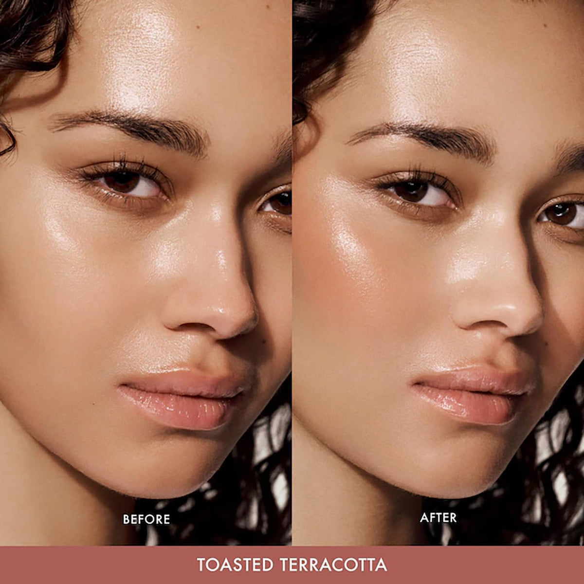 Summer Fridays applying blush on cheek demonstrating natural dewy finish