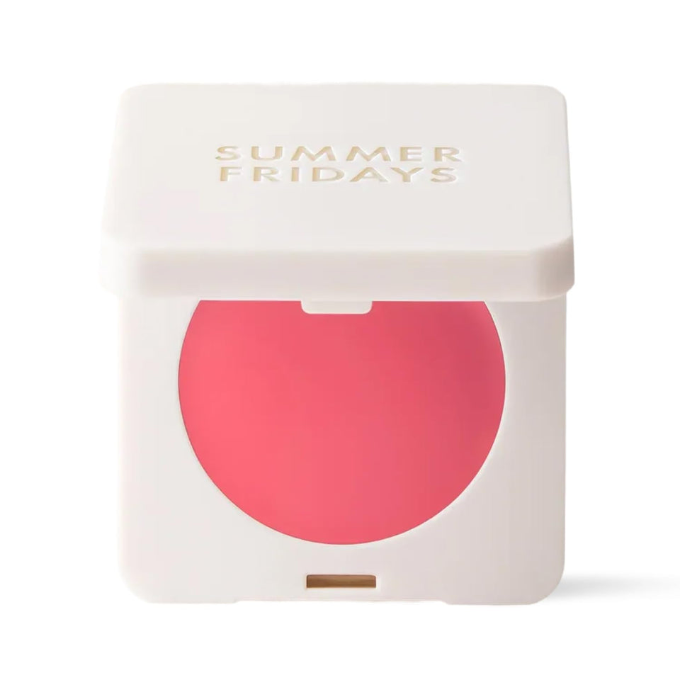 Summer Fridays front jar showing compact pink packaging and shade