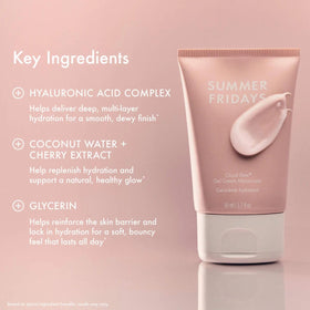 Summer Fridays ingredient visual featuring hyaluronic acid and coconut water benefits