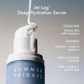 Summer Fridays Jet Lag Eye Patches applied under eyes to reduce puffiness