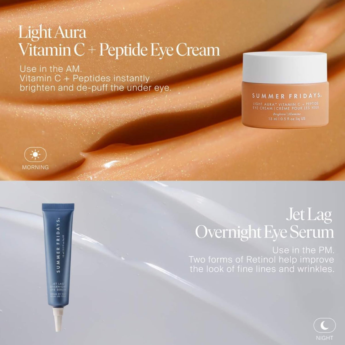 Summer Fridays pea-sized product on fingertip showing suggested application amount benefit