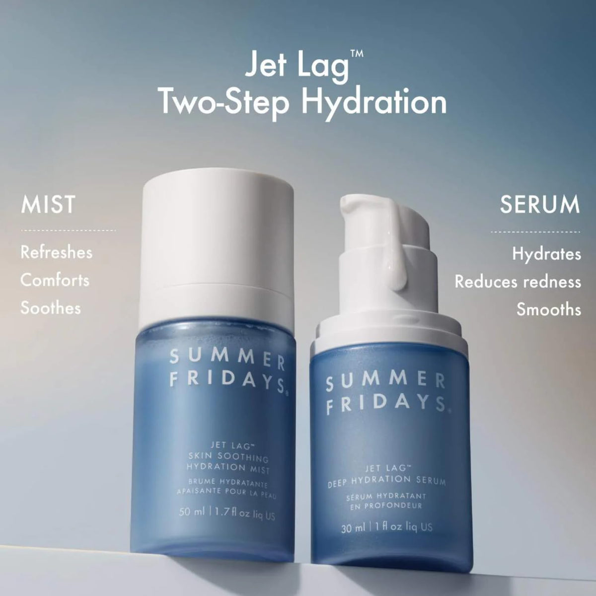 Travel pouch scene with Summer Fridays mist demonstrating compact 1.7 oz portability benefit