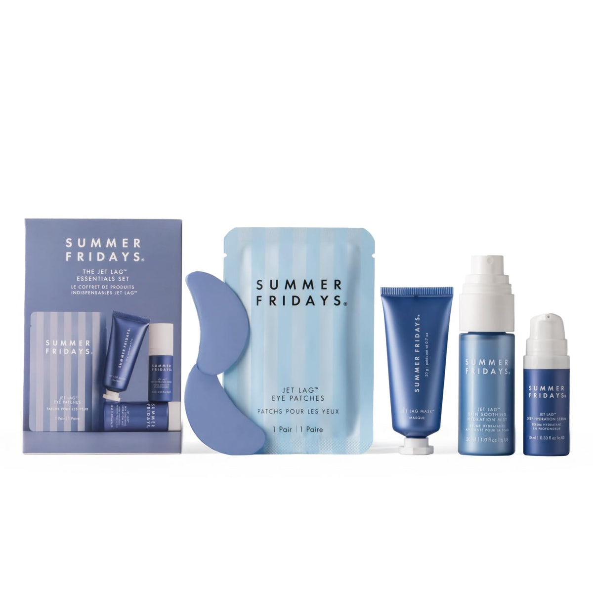 Summer Fridays front packaging of Jet Lag Essentials showing travel kit benefits