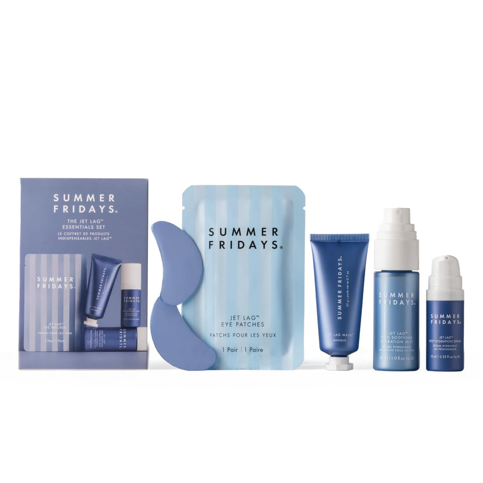 Summer Fridays front packaging of Jet Lag Essentials showing travel kit benefits