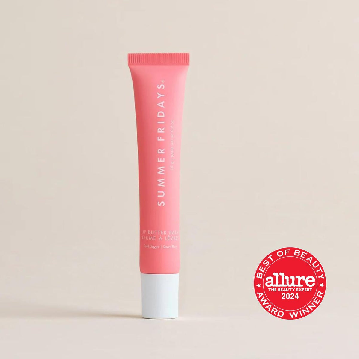 Summer Fridays smear of Pink Sugar showing color payoff and glossy sheen