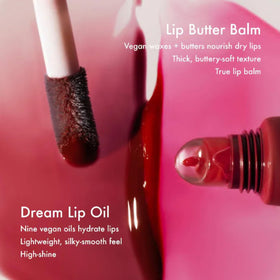 Summer Fridays layered over lipstick demonstrating added shine and moisturizing effect