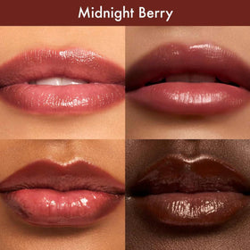 Summer Fridays lip closeup wearing Midnight Berry highlighting hydrated, tinted shine