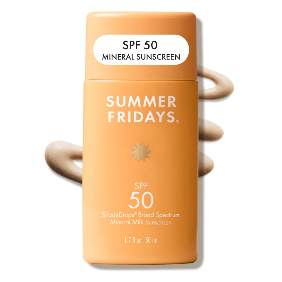 Summer Fridays ShadeDrops tube front view showing clean packaging and SPF 50 benefit
