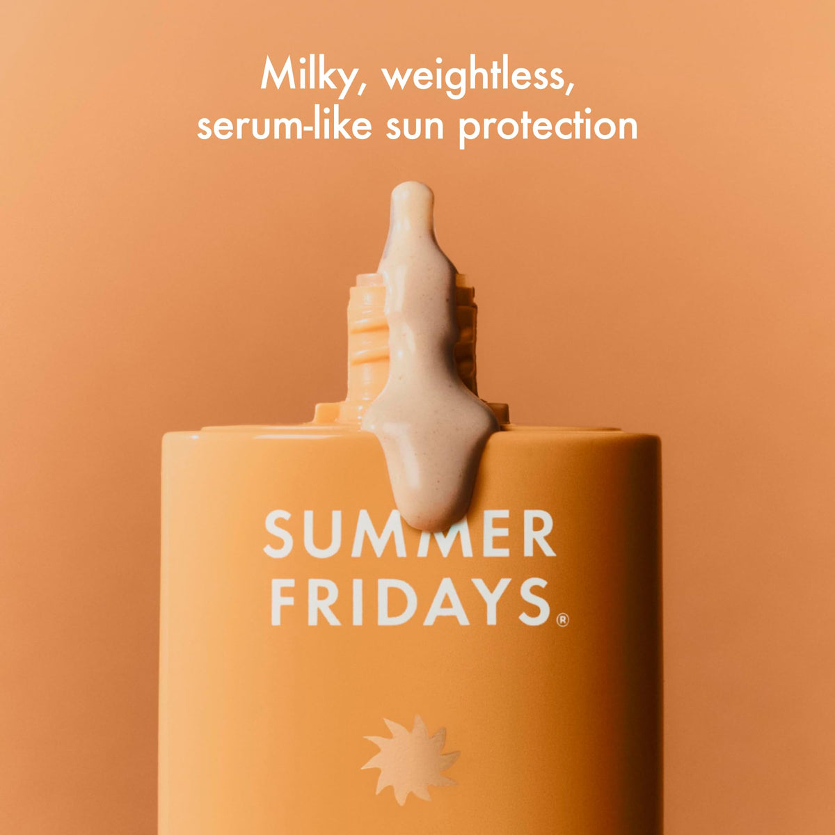 Summer Fridays dispensing milky sunscreen texture from pump for lightweight hydration