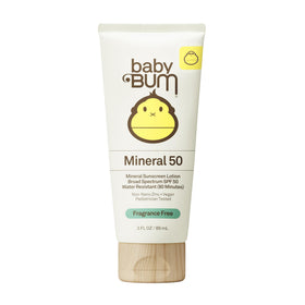 Sun Bum baby bum front packaging shows travel-size SPF 50 protection