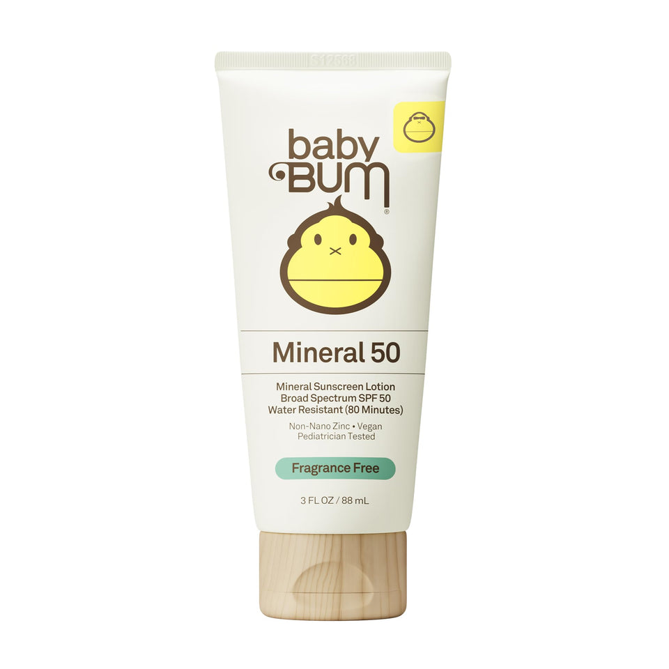 Sun Bum baby bum front packaging shows travel-size SPF 50 protection