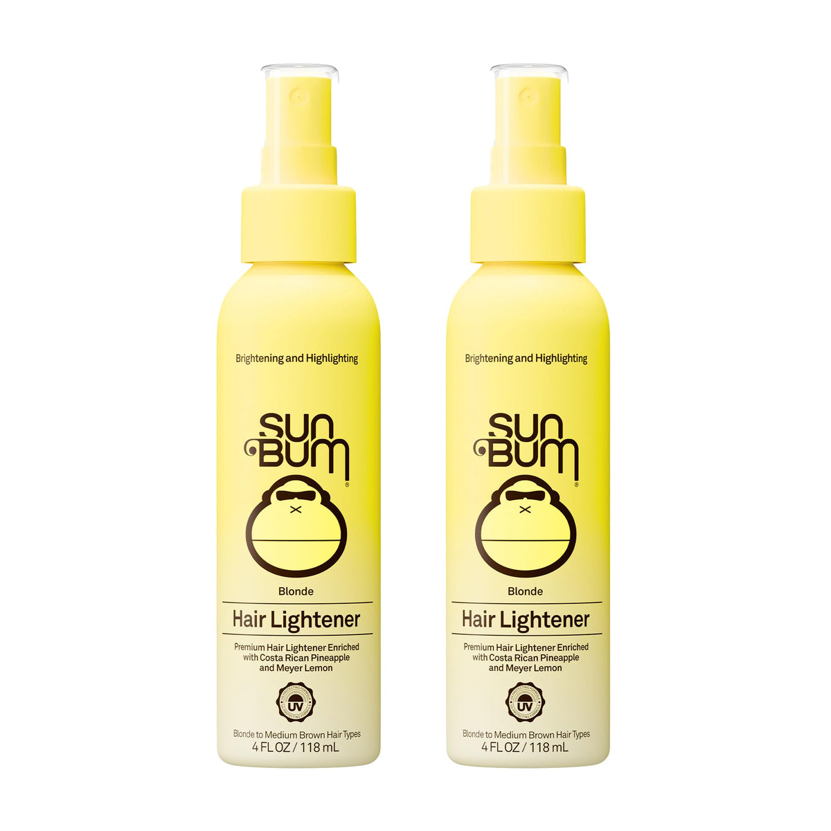 Sun Bum front packaging of blonde hair lightener showing two-pack and beach-ready design benefit