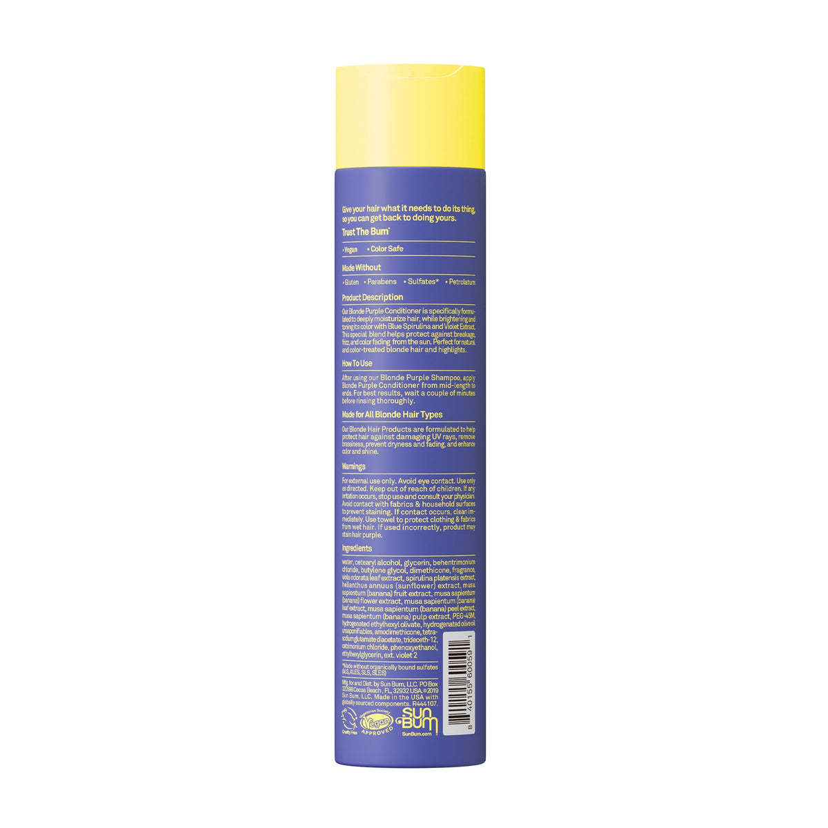 Sun Bum 10 oz conditioner next to common objects for scale, conveys size and value