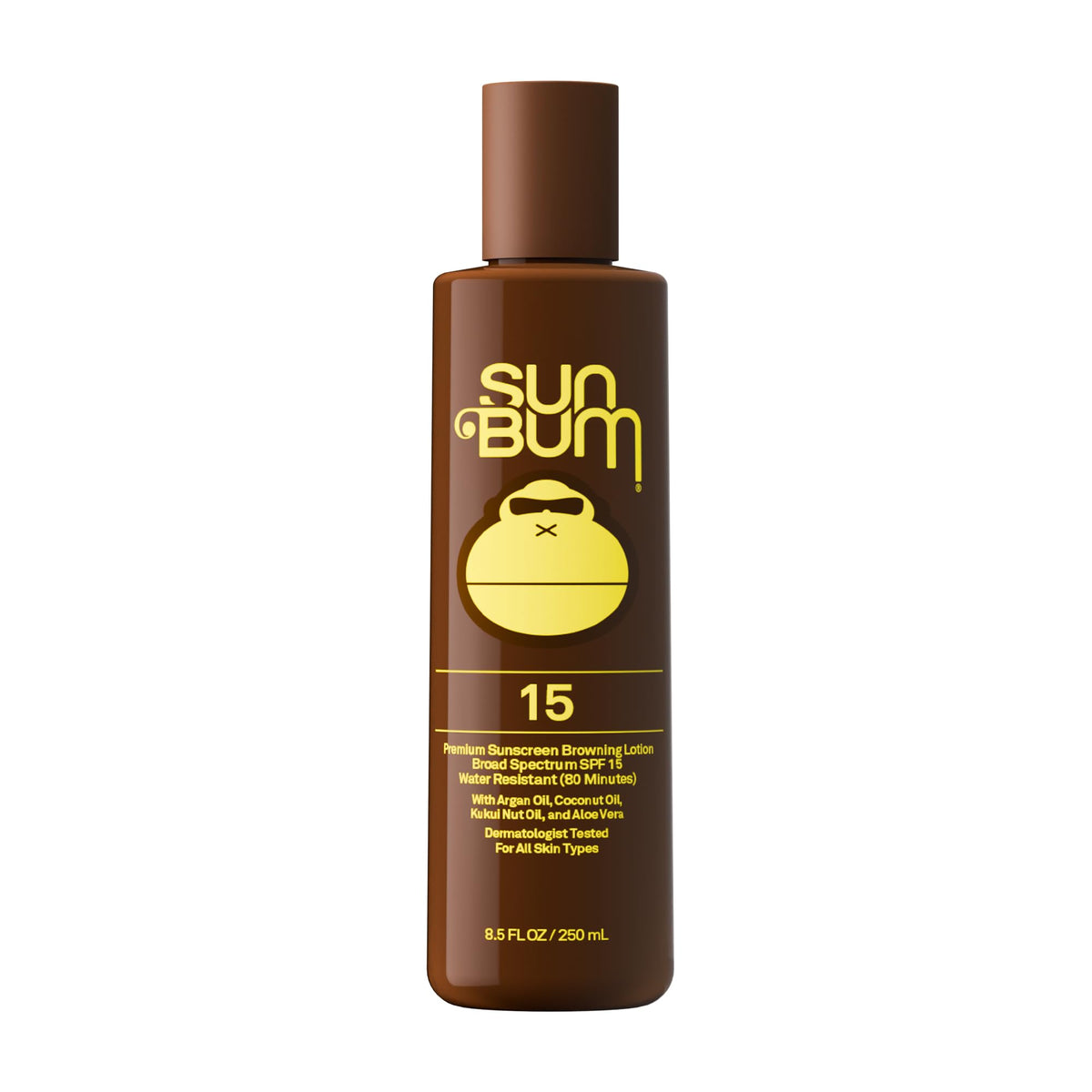 Sun Bum bottle front packaging showing SPF 15 and tanning benefit