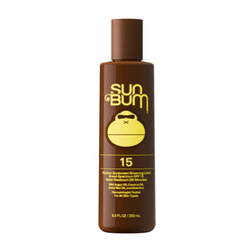 Sun Bum bottle front packaging showing SPF 15 and tanning benefit