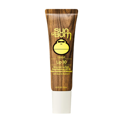 Sun Bum coconut lip balm front view showing portable SPF 30 protection