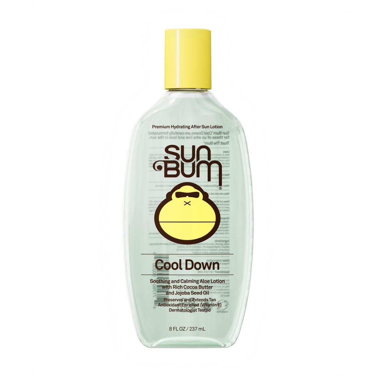 Sun Bum front packaging of Cool Down Aloe Gel showing brand and 8 oz size for quick relief