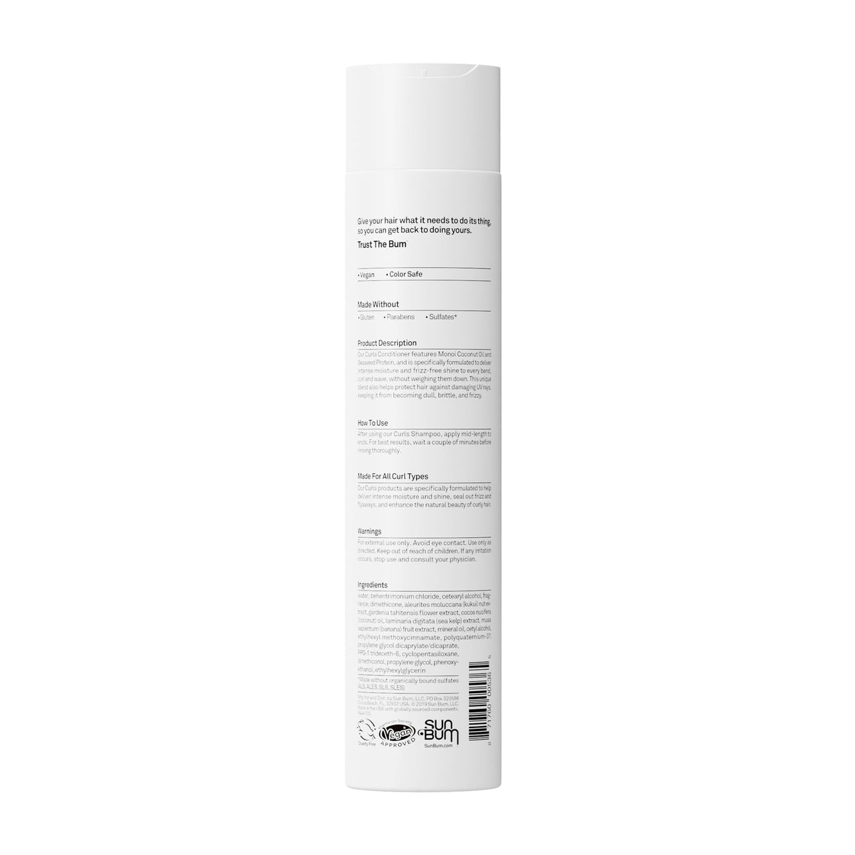 Sun Bum conditioner on a towel at beach illustrating UV-protecting benefit