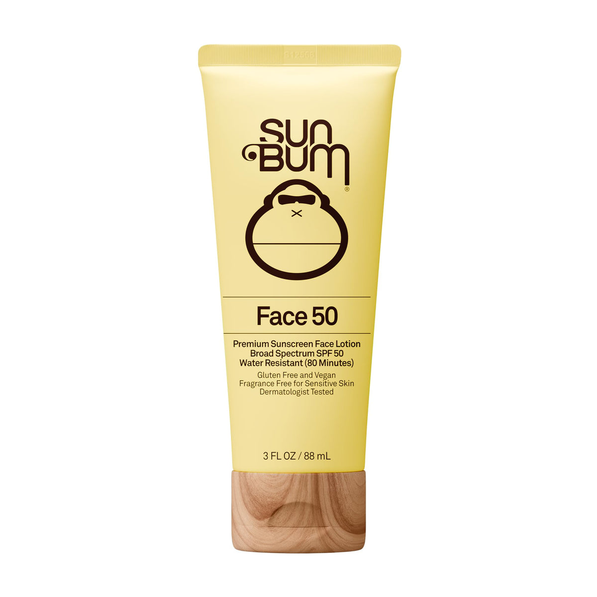 Sun Bum face lotion front packaging showing SPF 50 protection and fragrance-free benefit