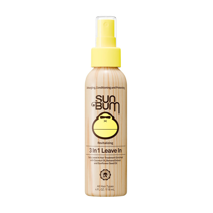 Sun Bum front packaging showing 3-in-1 leave-in that detangles and protects