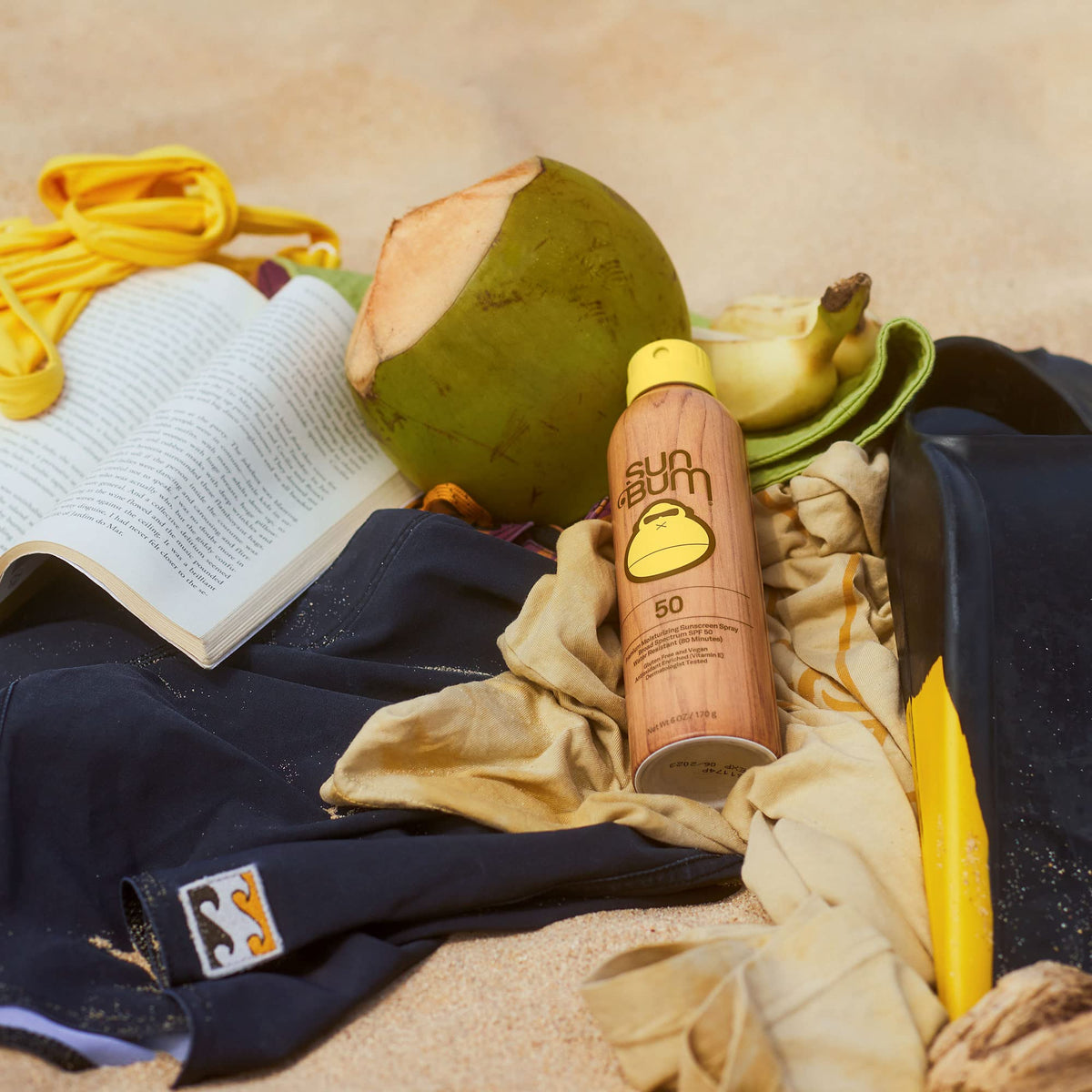 Sun Bum product label close up showing ingredients and Hawaii compliance