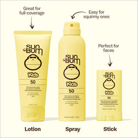 Close-up of Sun Bum kids stick texture gliding clear for quick, no-residue application