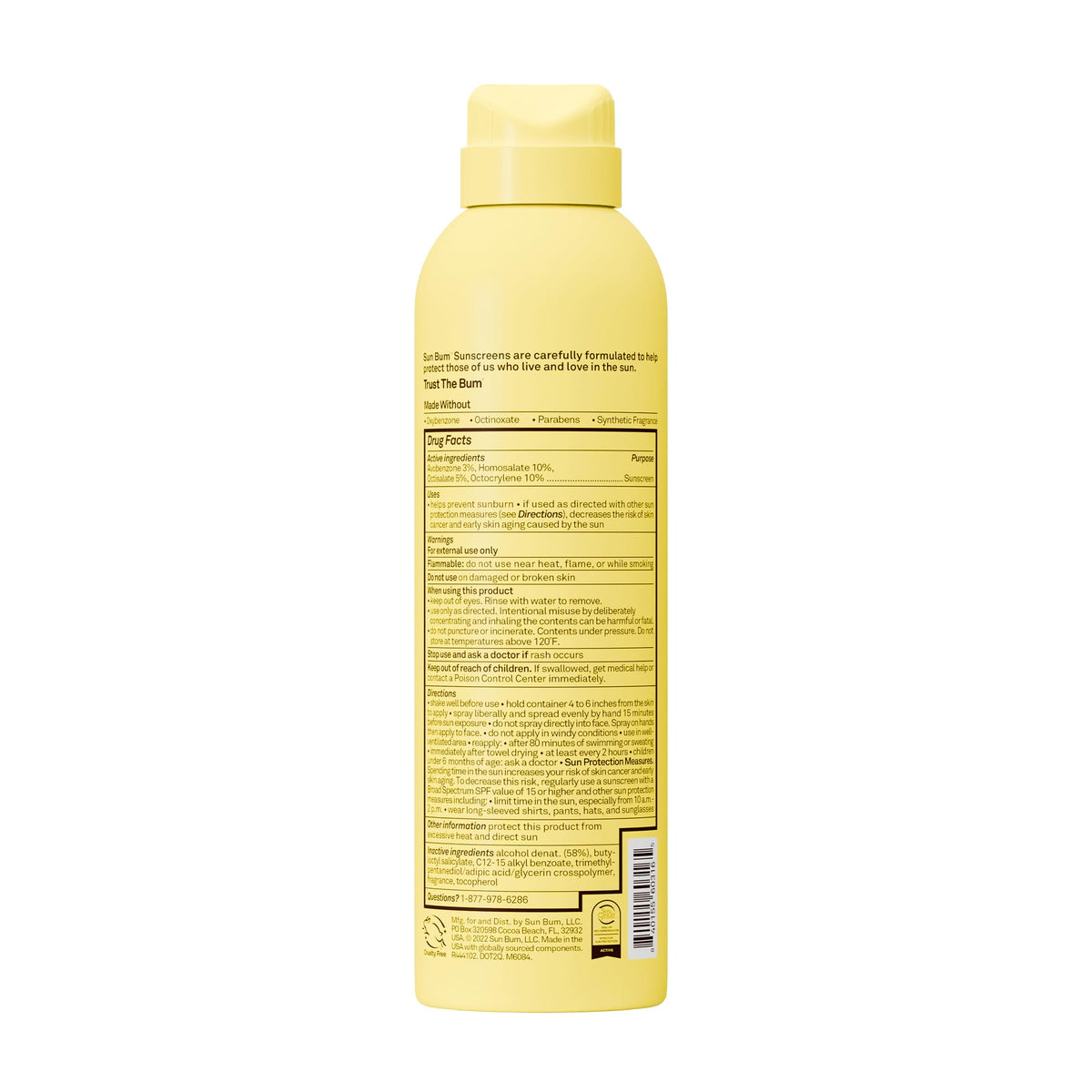 Sun Bum label ingredients close-up highlighting vitamin E and act 104 compliance