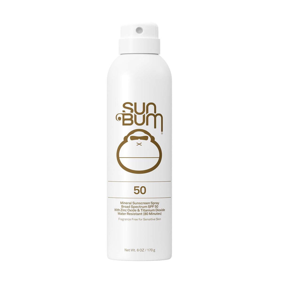 Sun Bum front packaging of SPF 50 mineral spray showing protection and matte finish