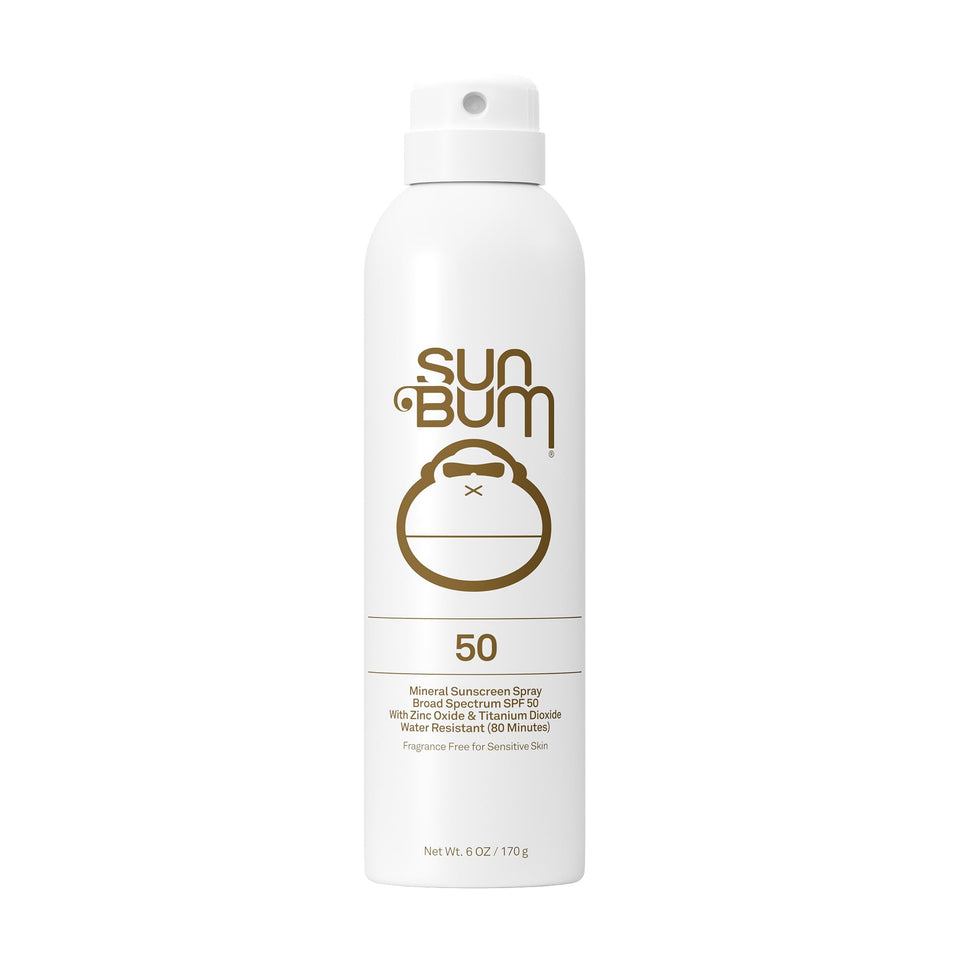 Sun Bum front packaging of SPF 50 mineral spray showing protection and matte finish