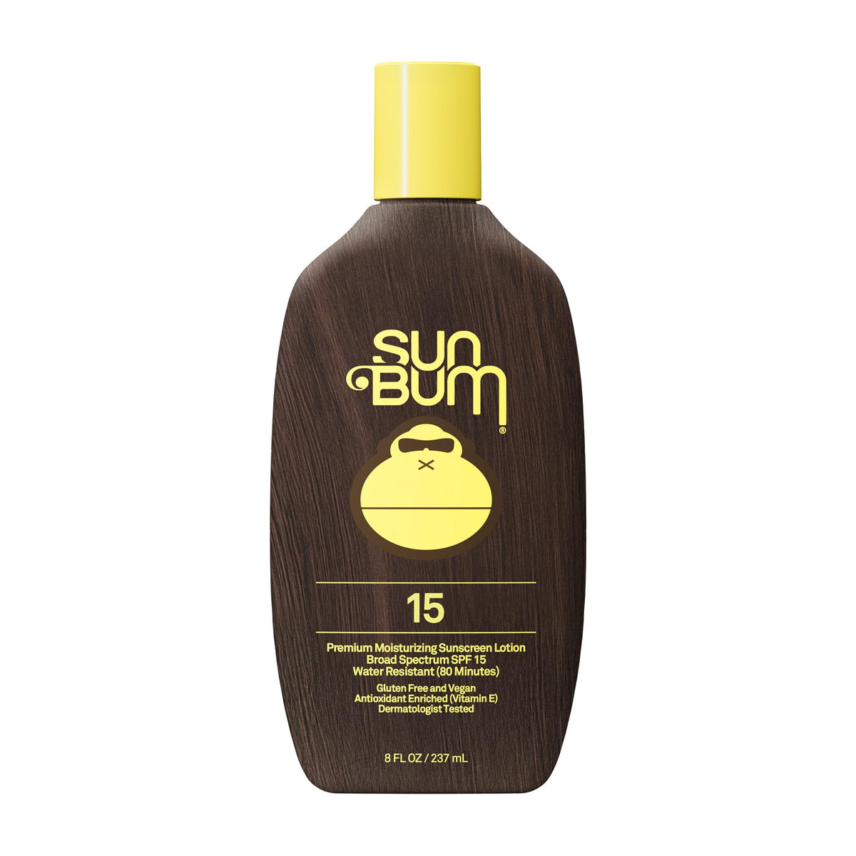Sun Bum front packaging showing bottle and SPF 15 protection benefits