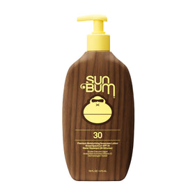 Sun Bum front pump bottle showing label and easy dispensing benefit